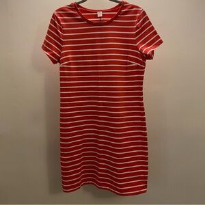 Red & White Striped T-Shirt Dress Short Sleeve Size Large Pullover Style Stretch